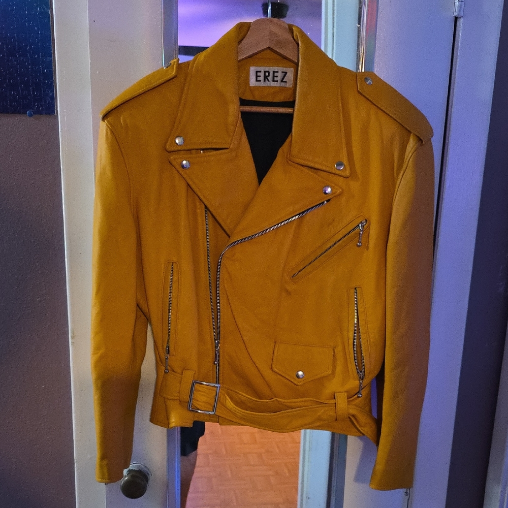 Erez Women's Vintage Style Yellow Leather Biker Jacket